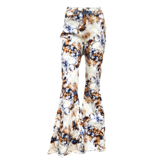 Shyanne Pants - SHAYANNE Tie Dye Flared Stretch bell bottom jeans, blue/tan, Womens 32 NWOT